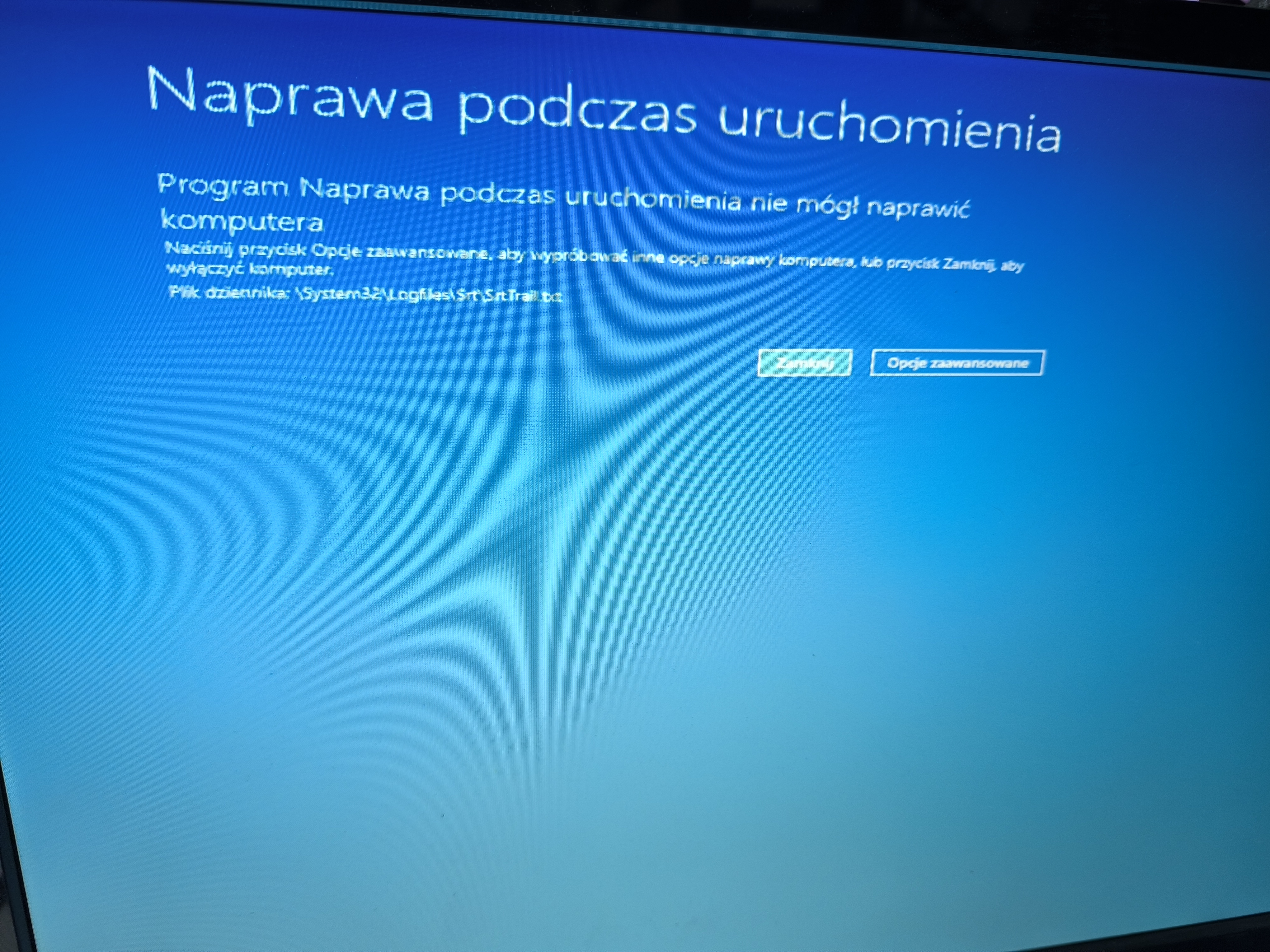 Ekran odzyskiwania Windows – komputer wymaga naprawy (kod błędu)