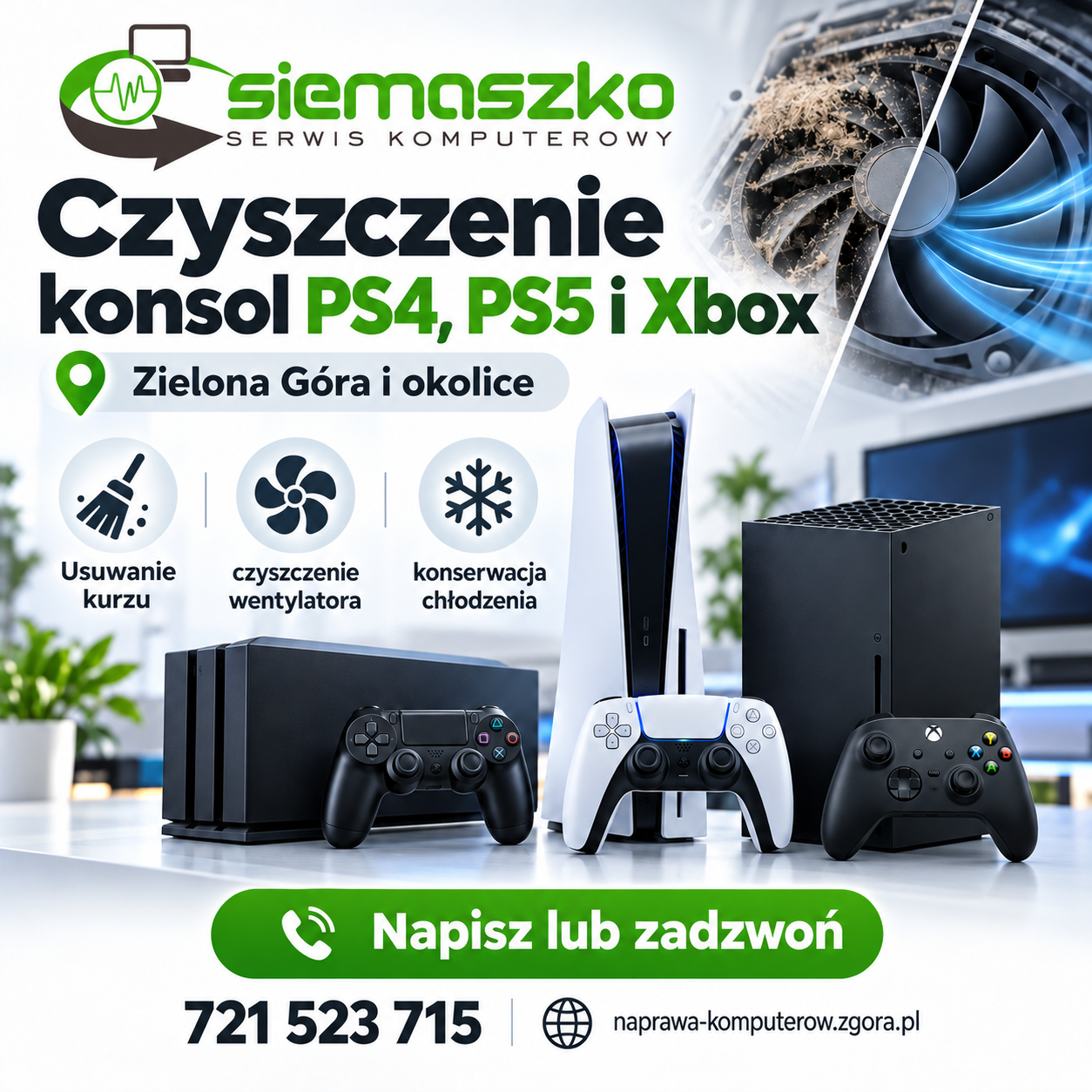 Czyszczenie konsol PS4 PS5 i Xbox w Zielonej Górze