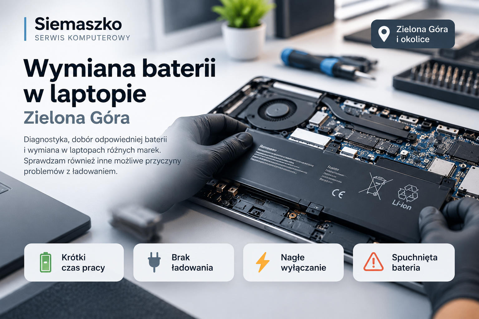 Wymiana baterii w laptopie w serwisie Siemaszko w Zielonej Górze