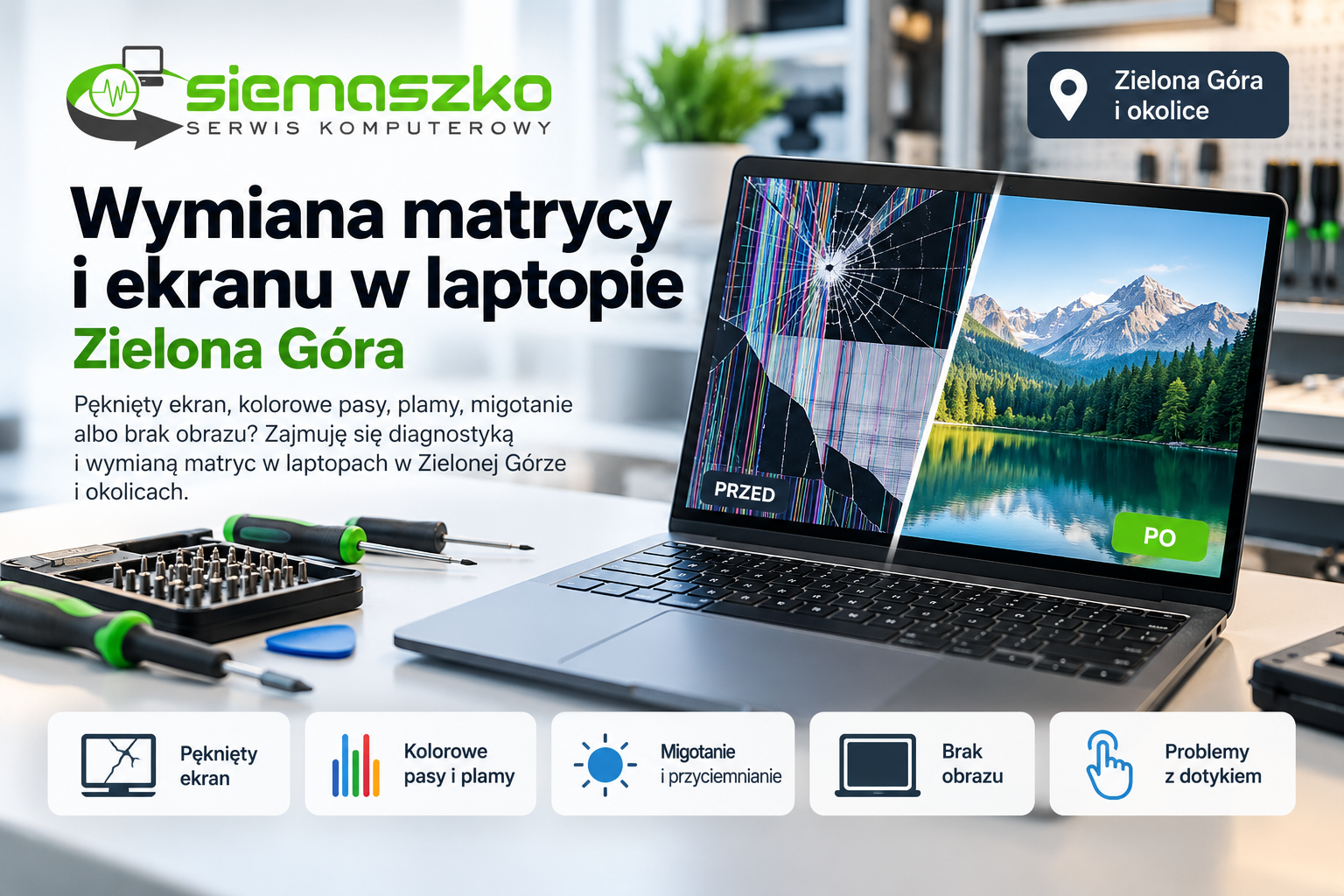 Wymiana matrycy i ekranu w laptopie – Siemaszko Serwis Laptopów Zielona Góra